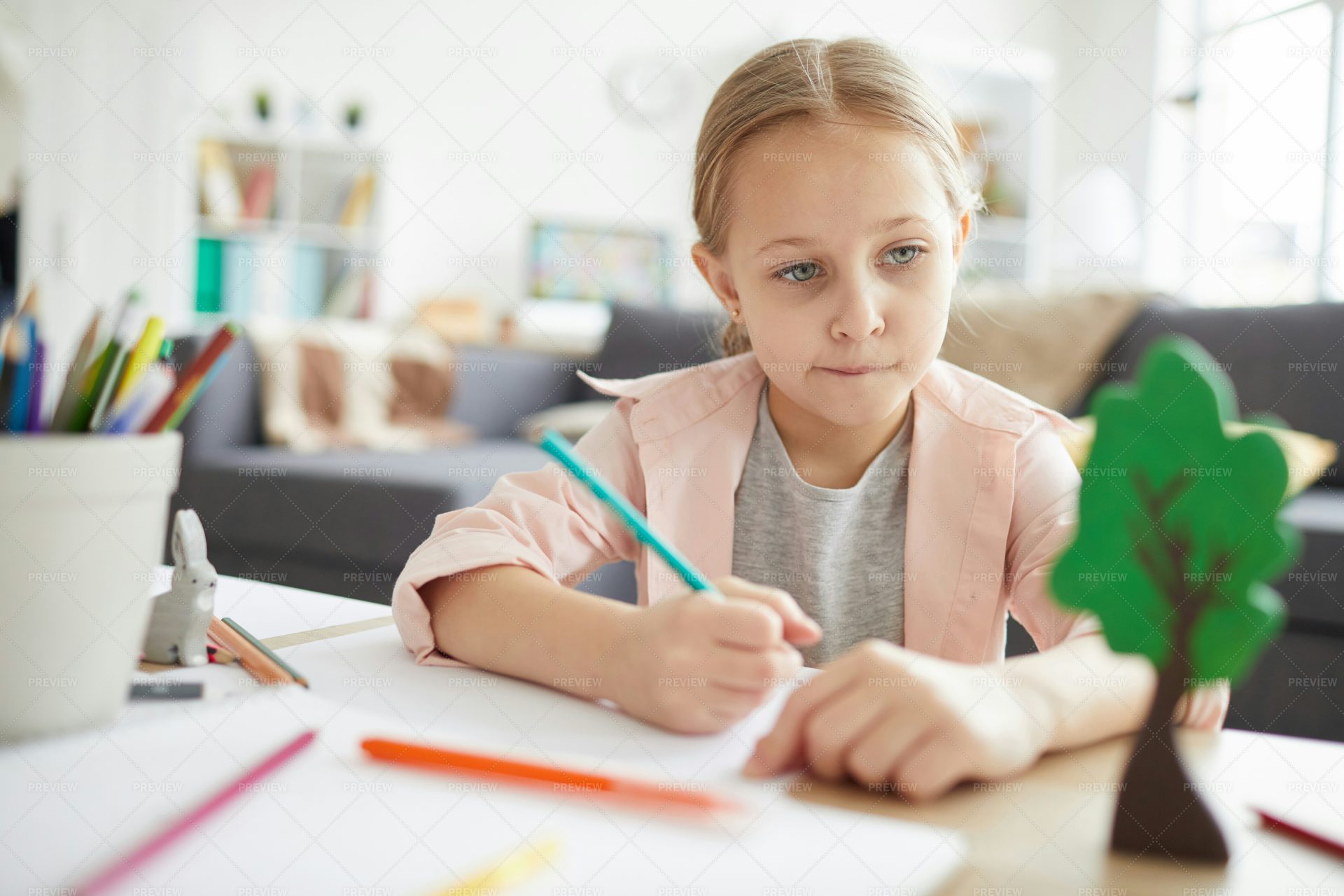little girl doing her homework