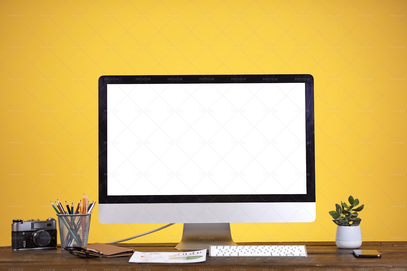 Download Blank Computer Screen On Yellow - Stock Photos | Motion Array