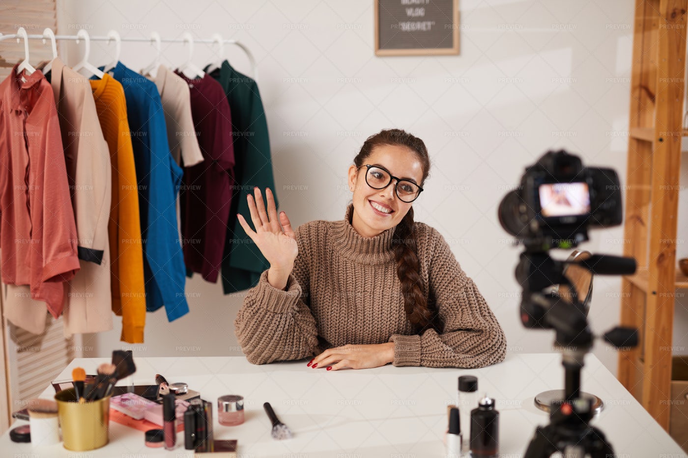 Woman Filming Beauty And Fashion...: Stock Photos