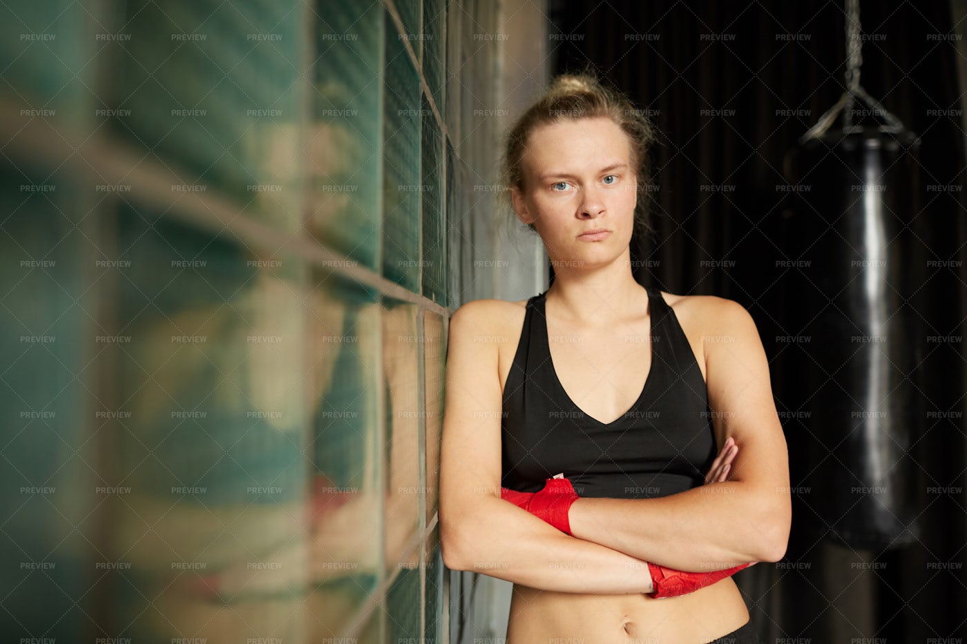 Tough Woman Posing In Gym: Stock Photos