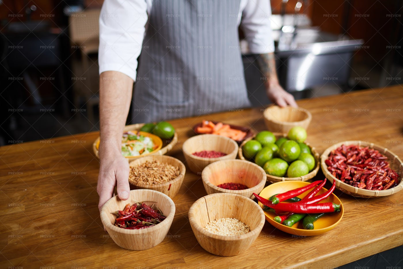 Professional Chef Choosing Spices: Stock Photos