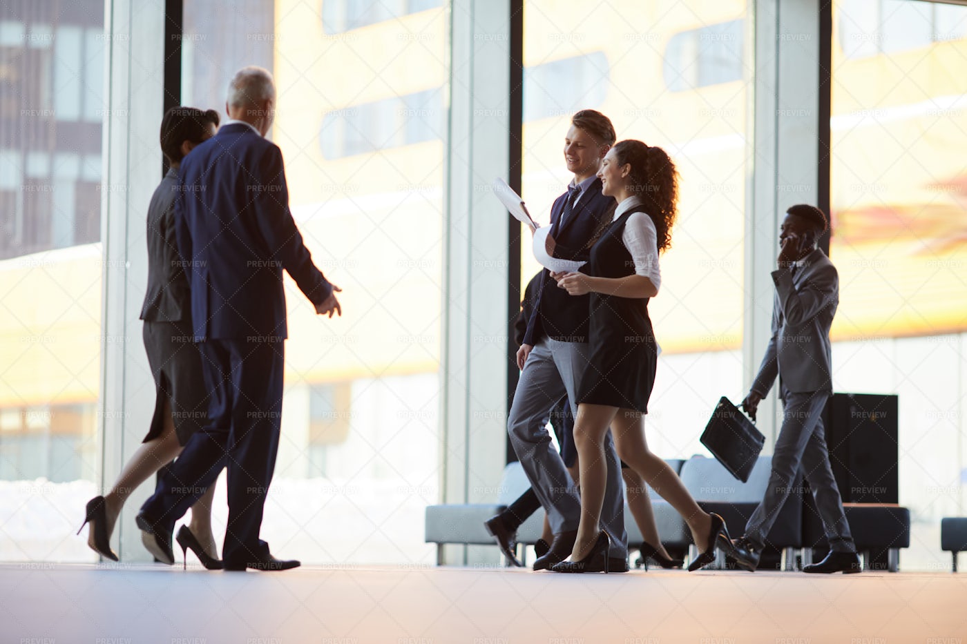 Busy Hall In Office Building: Stock Photos
