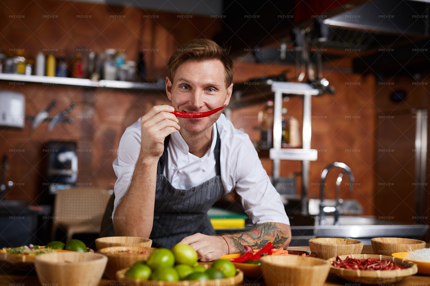 Chef Hoilding Red Pepper: Stock Photos