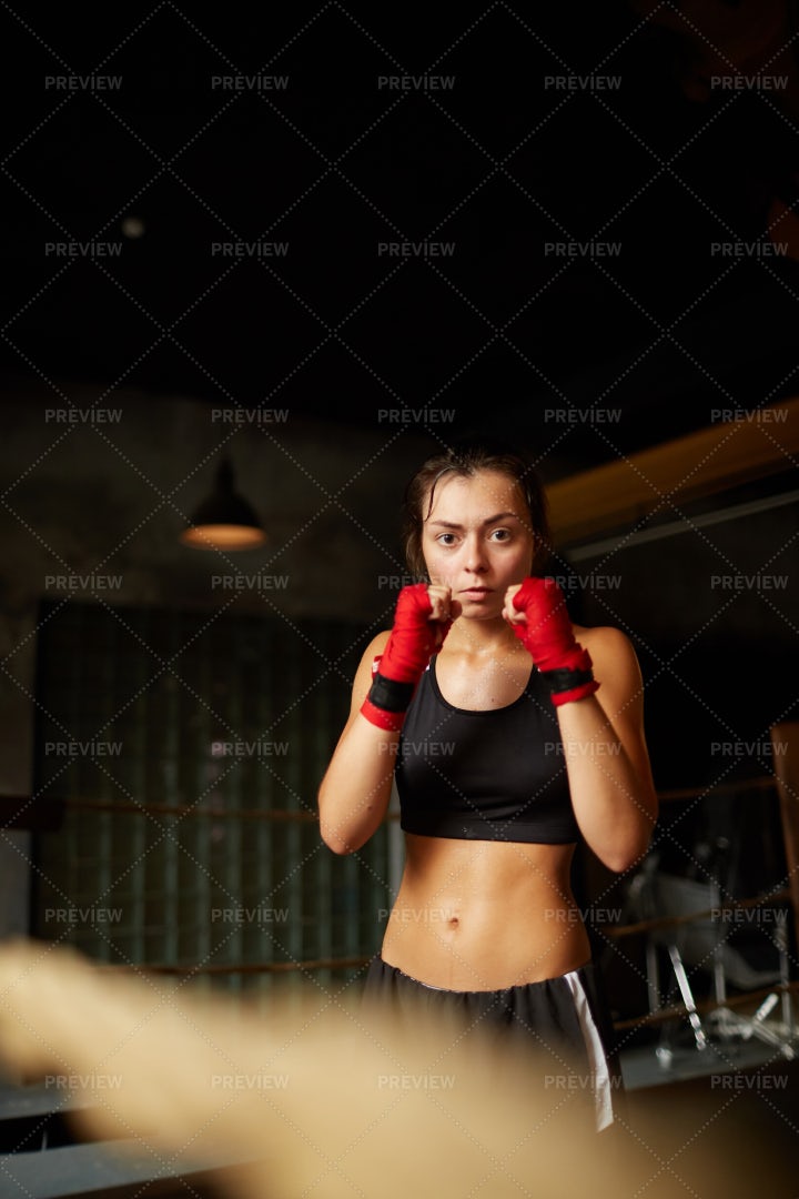 Beautiful Young Woman At Boxing...: Stock Photos