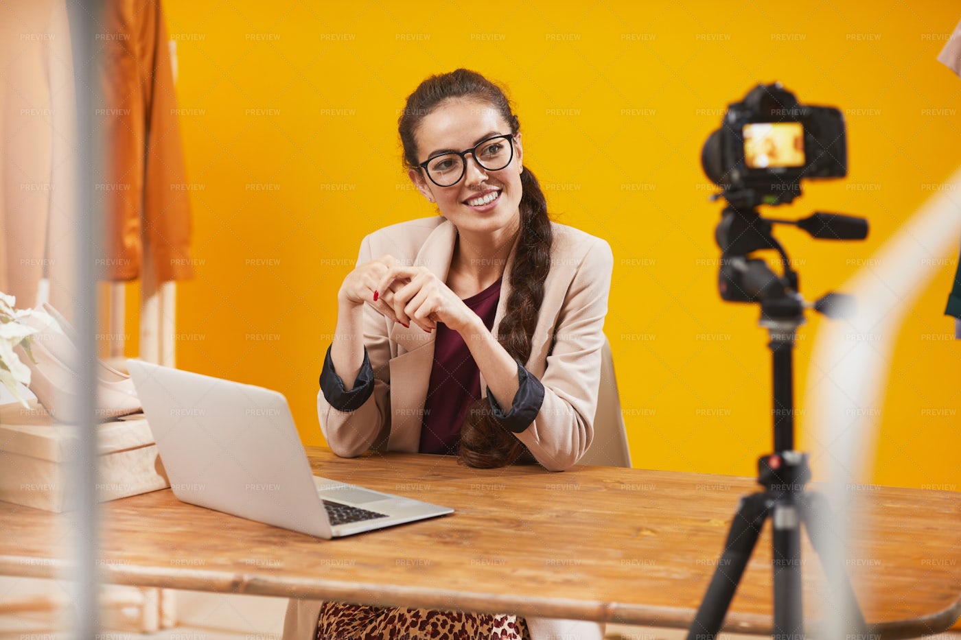 Beauty Vlogger Talking To Camera: Stock Photos