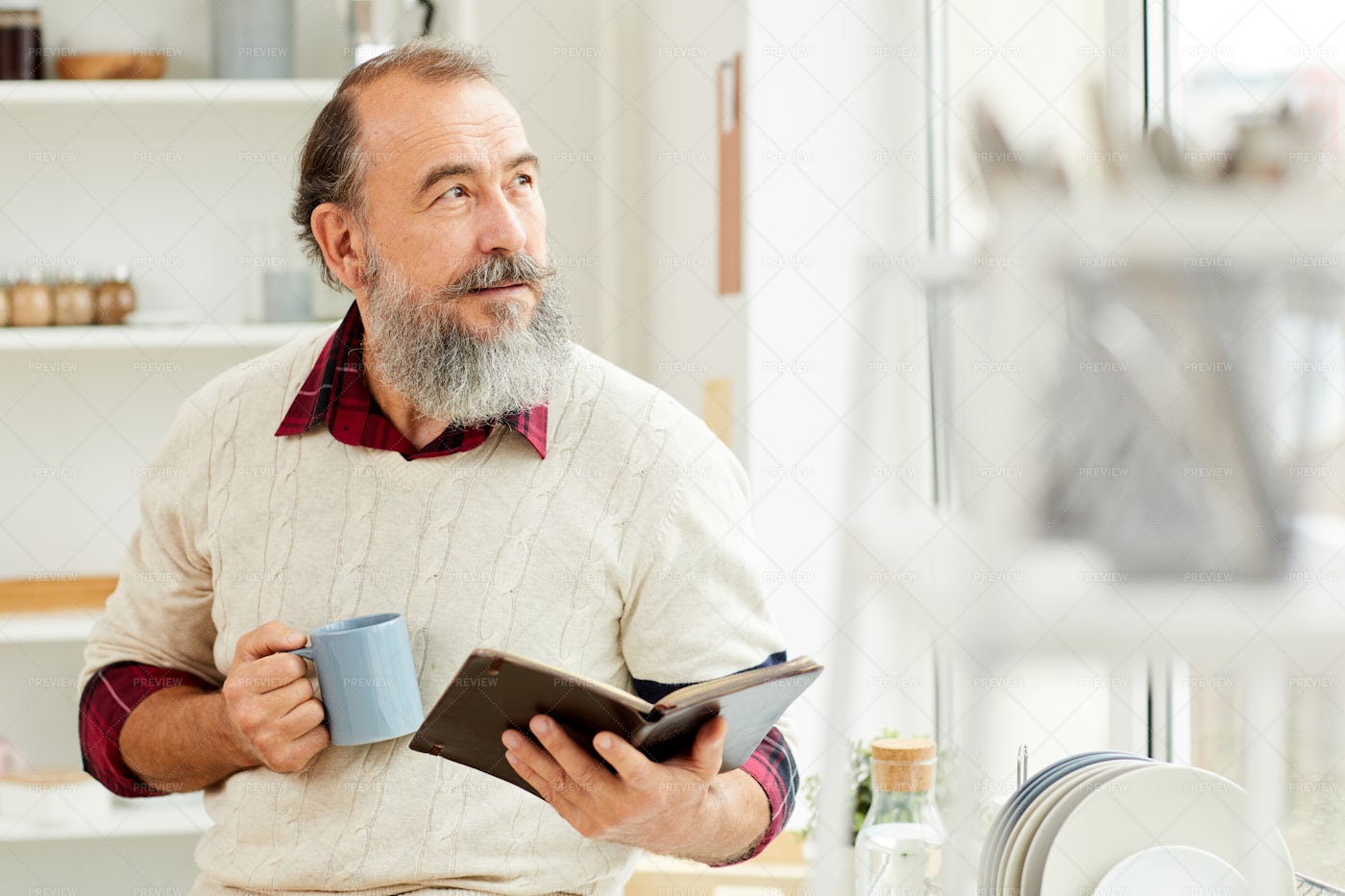 Bearded Senior Man Enjoying Morning...: Stock Photos