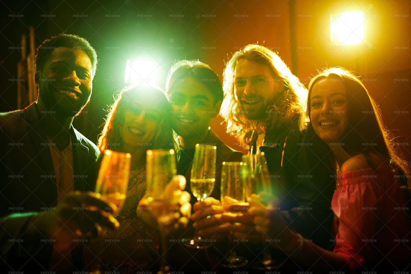 Cheerful Friends Posing With Flutes: Stock Photos
