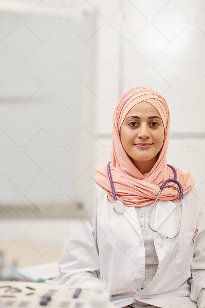 Middle-Eastern Nurse In Clinic: Stock Photos