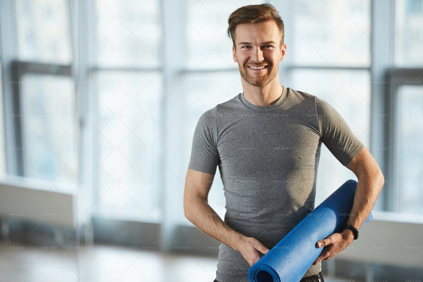 Young Yoga Coach In Own Studio: Stock Photos
