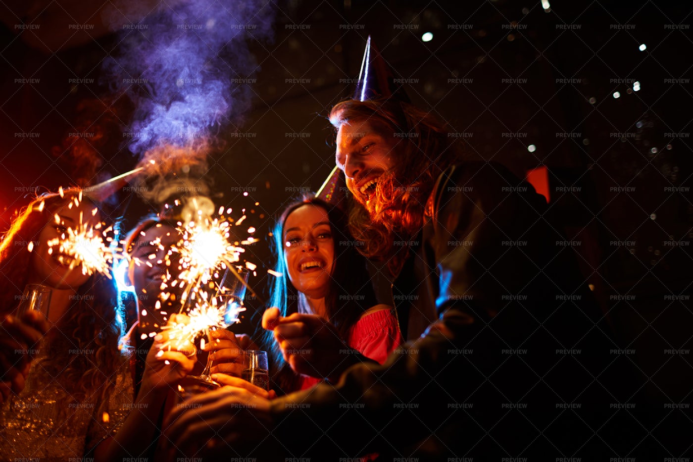 Happy Friends Celebrating New Year: Stock Photos