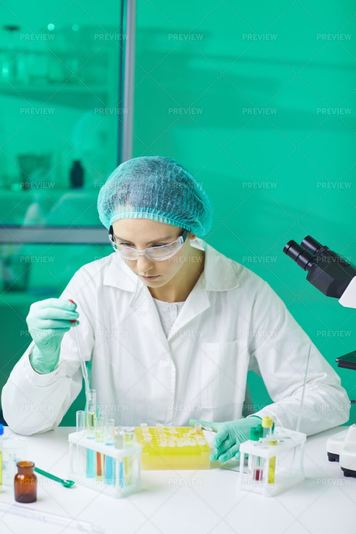 Young Woman Working In Medical Lab: Stock Photos