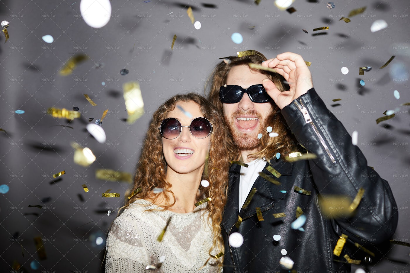 Excited Couple Under Golden...: Stock Photos