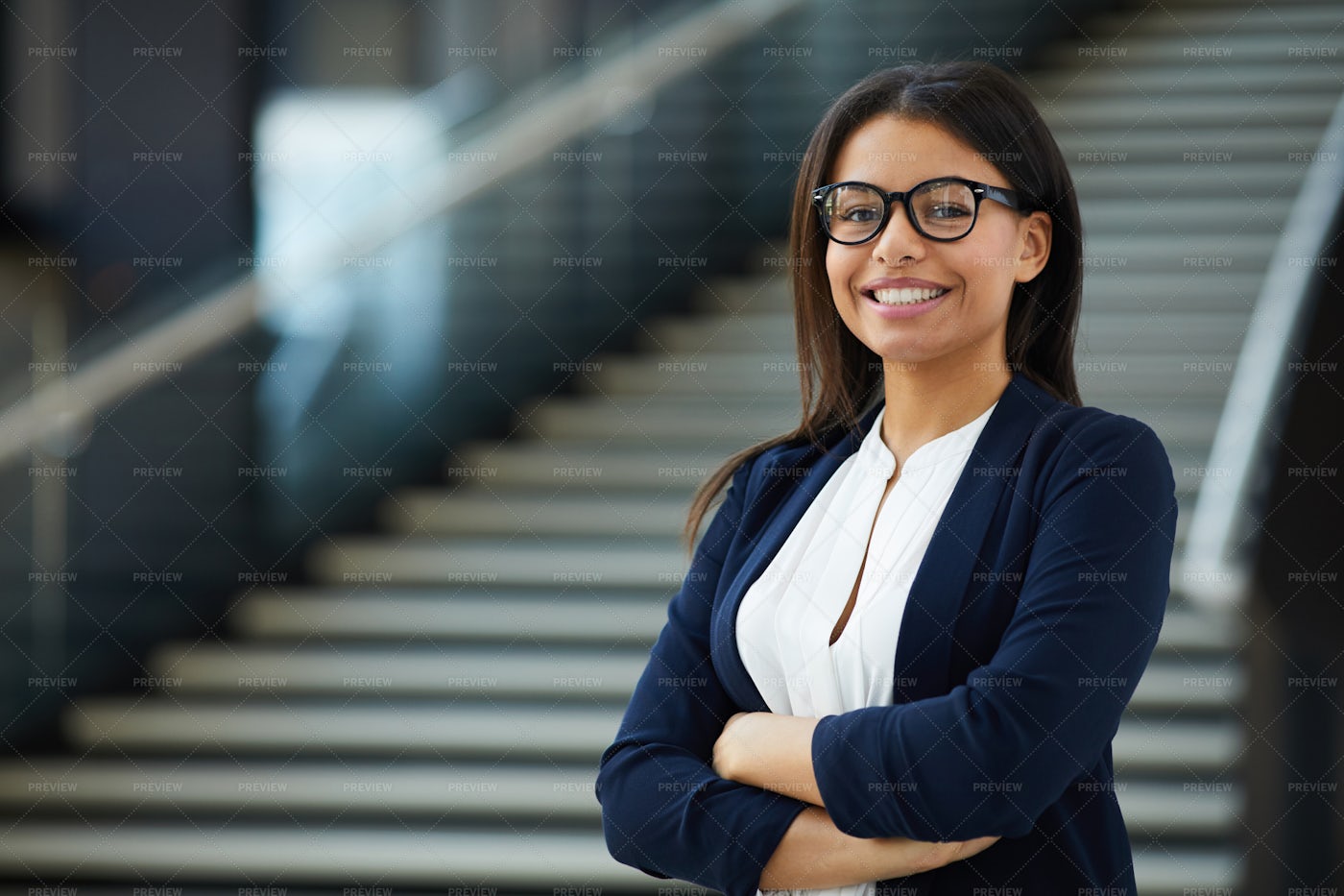 Smiling Smart Lady Working In...: Stock Photos