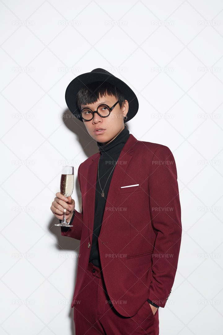 Trendy Asian Man At Party: Stock Photos