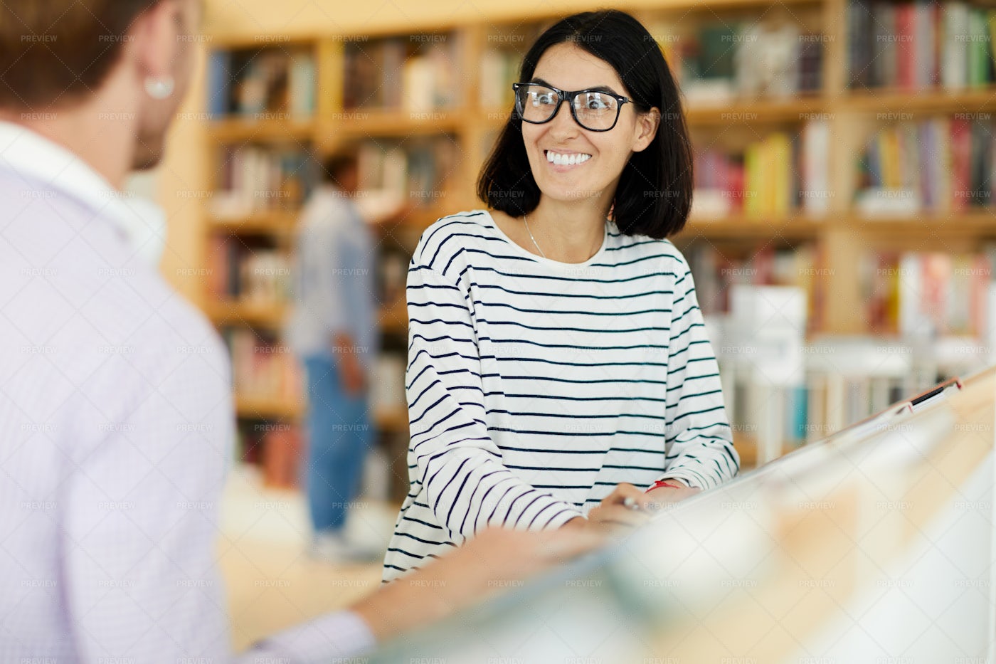 Positive Woman Chatting With Friend...: Stock Photos