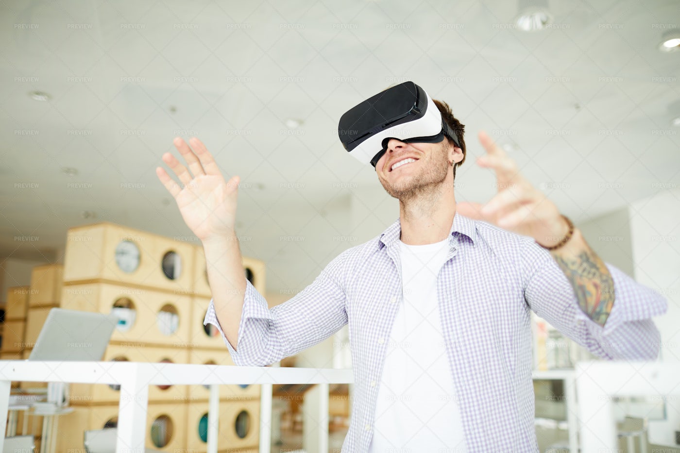 Jolly Guy Using Virtual Reality...: Stock Photos