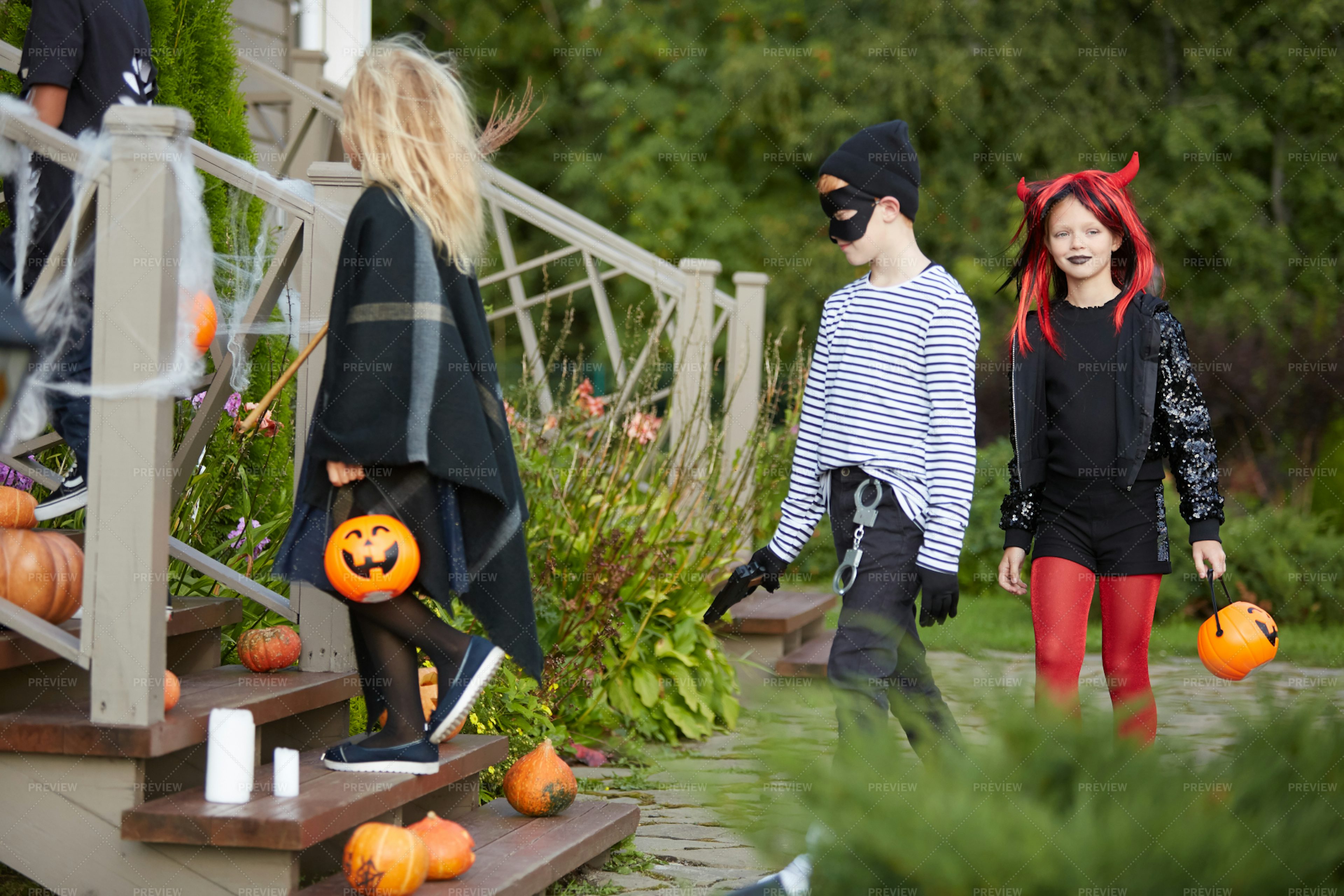 Children Trick Or Treating Stock Photos Motion Array