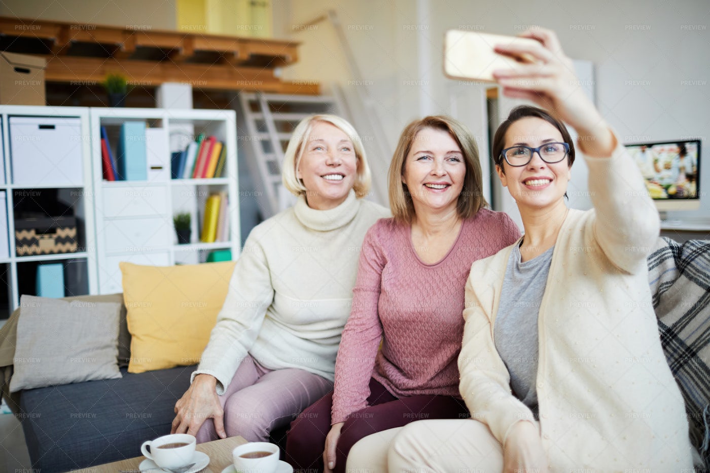 Three Women Taking Selfie: Stock Photos
