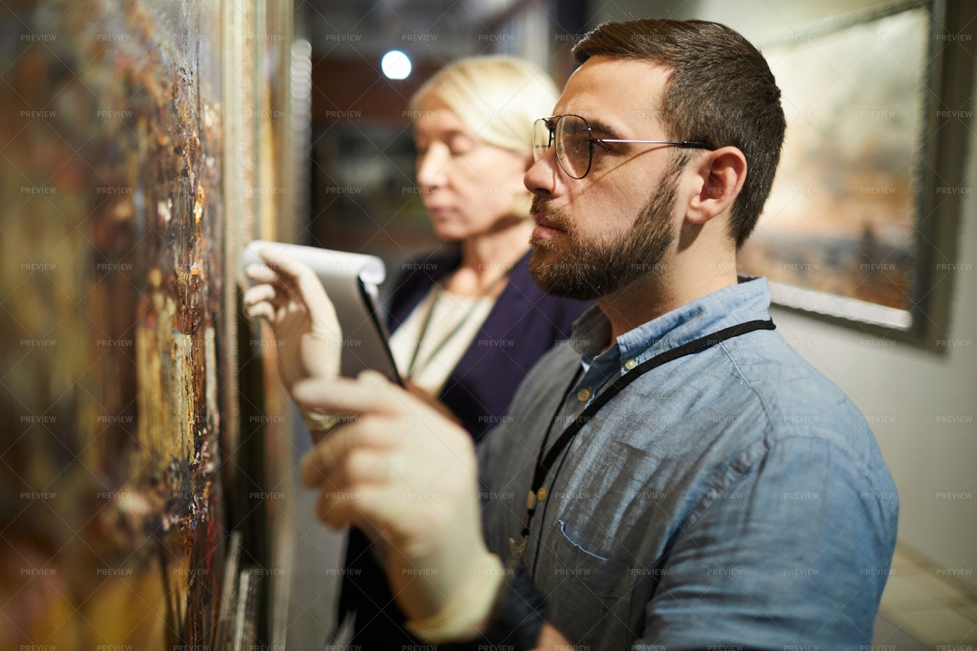 Painting Restoration In Museum: Stock Photos