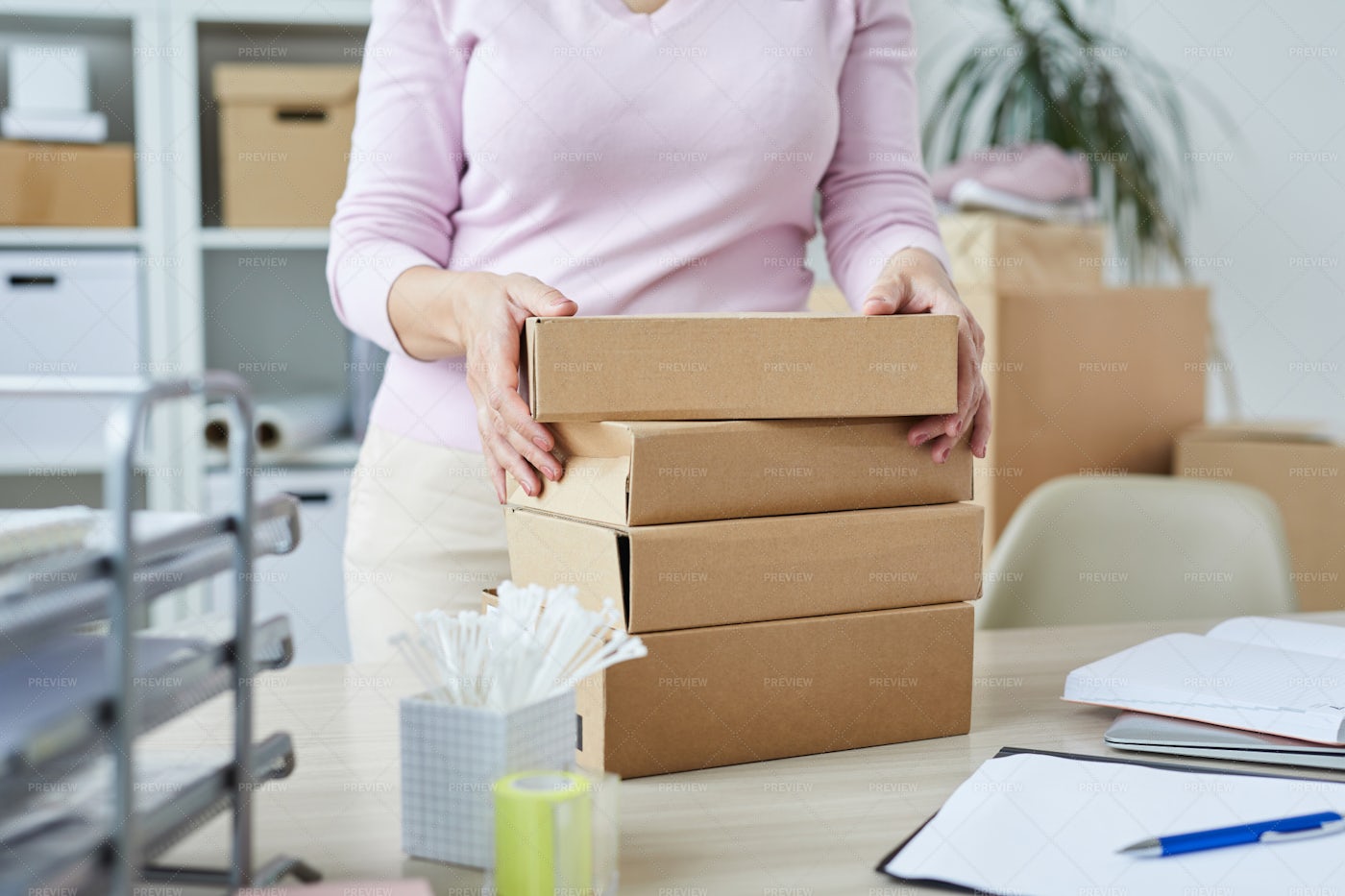 Stack Of Packed Boxes With Orders...: Stock Photos