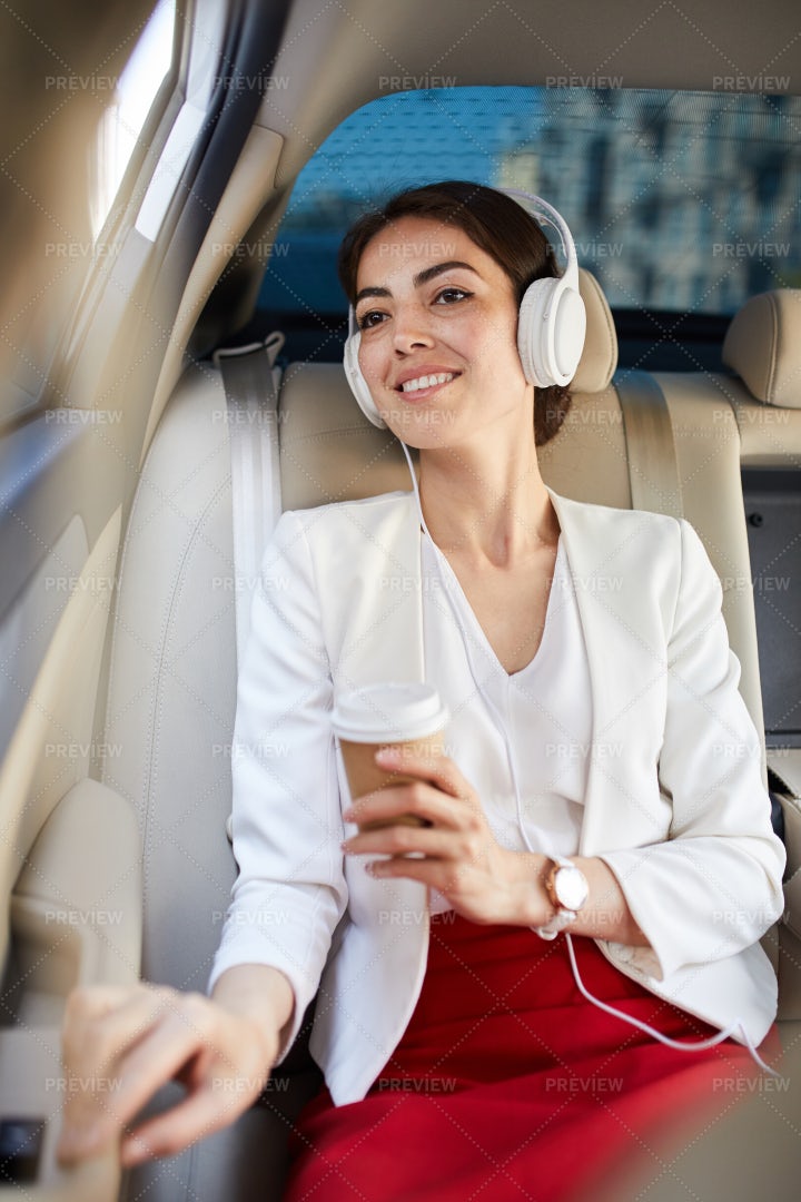Listening To Music In Taxi: Stock Photos