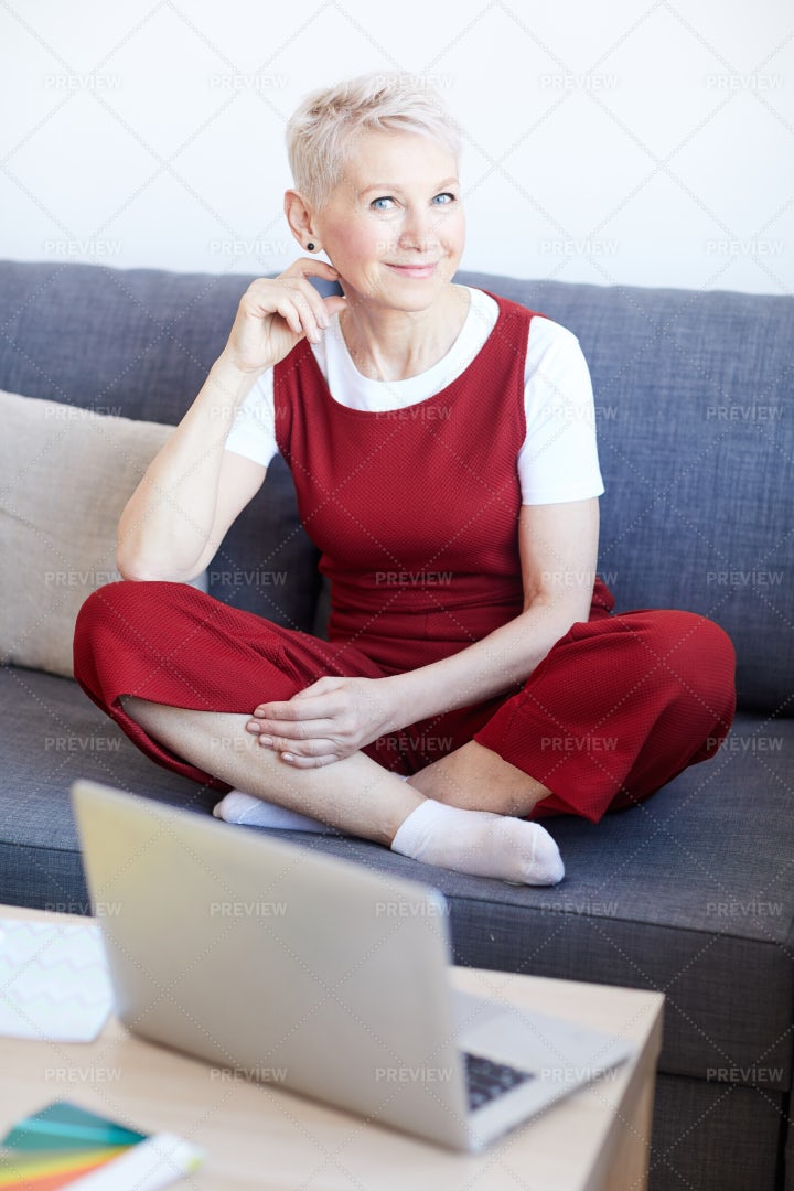 Woman On Couch: Stock Photos