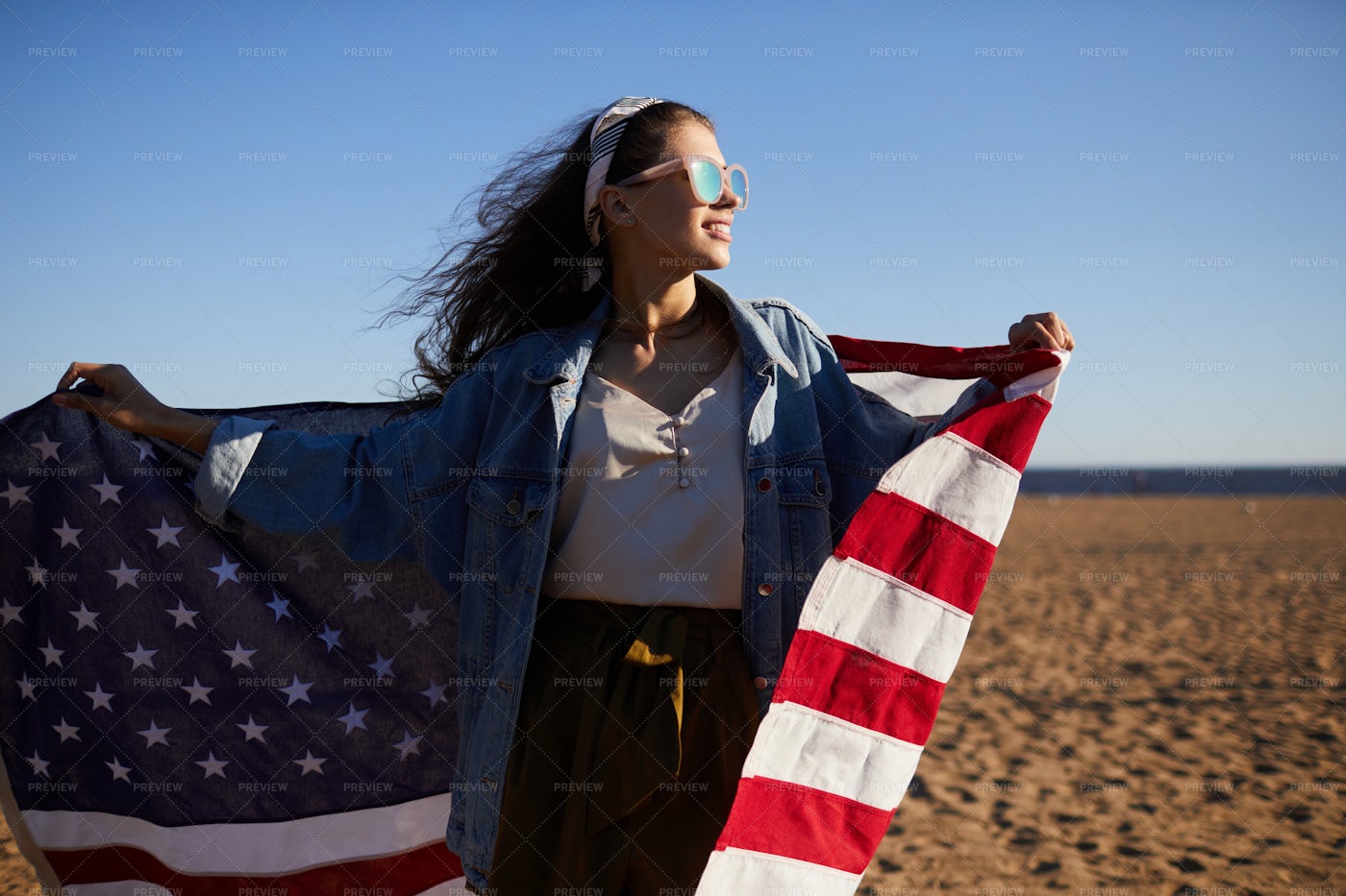 Positive Carefree American Girl On...: Stock Photos