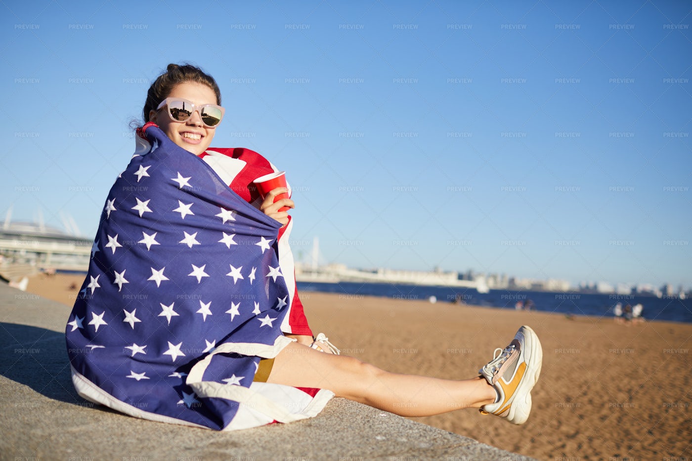 Celebrating Fourth Of July On Beach: Stock Photos