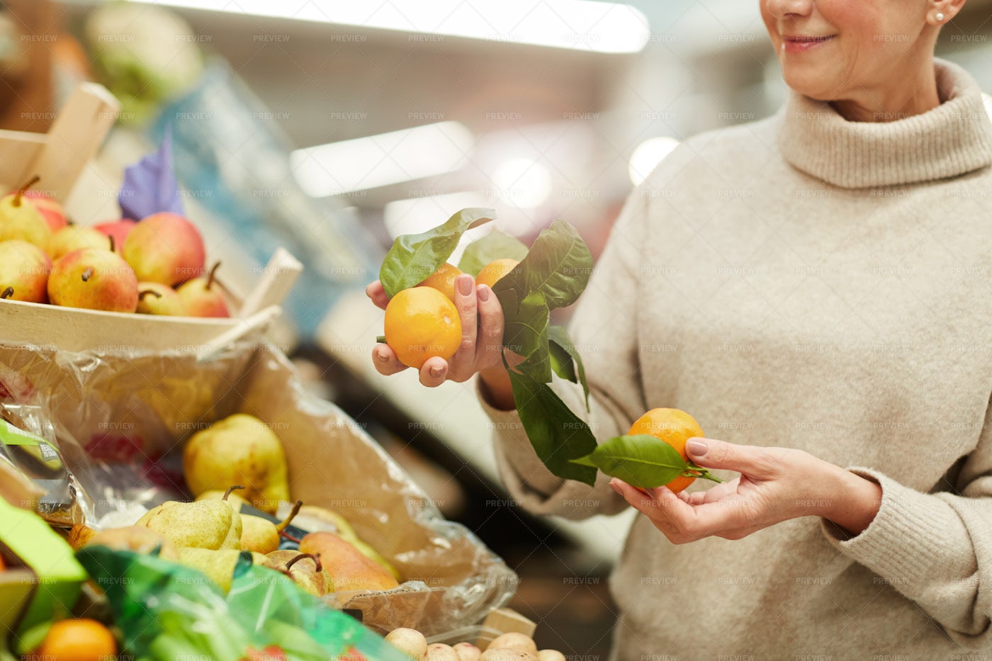Woman Choosing Fruits At Farmers...: Stock Photos