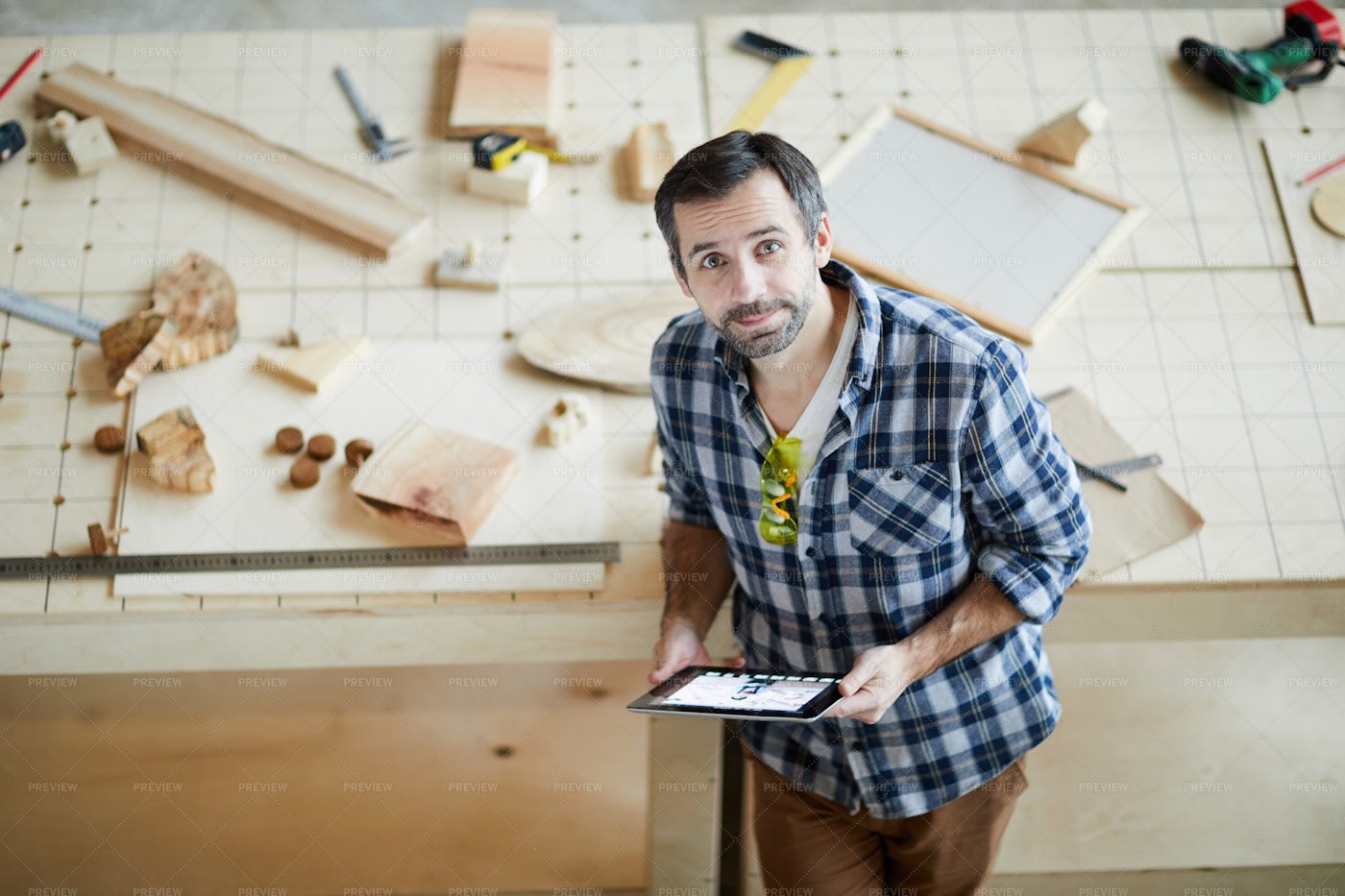 Carpenter With Tablet: Stock Photos