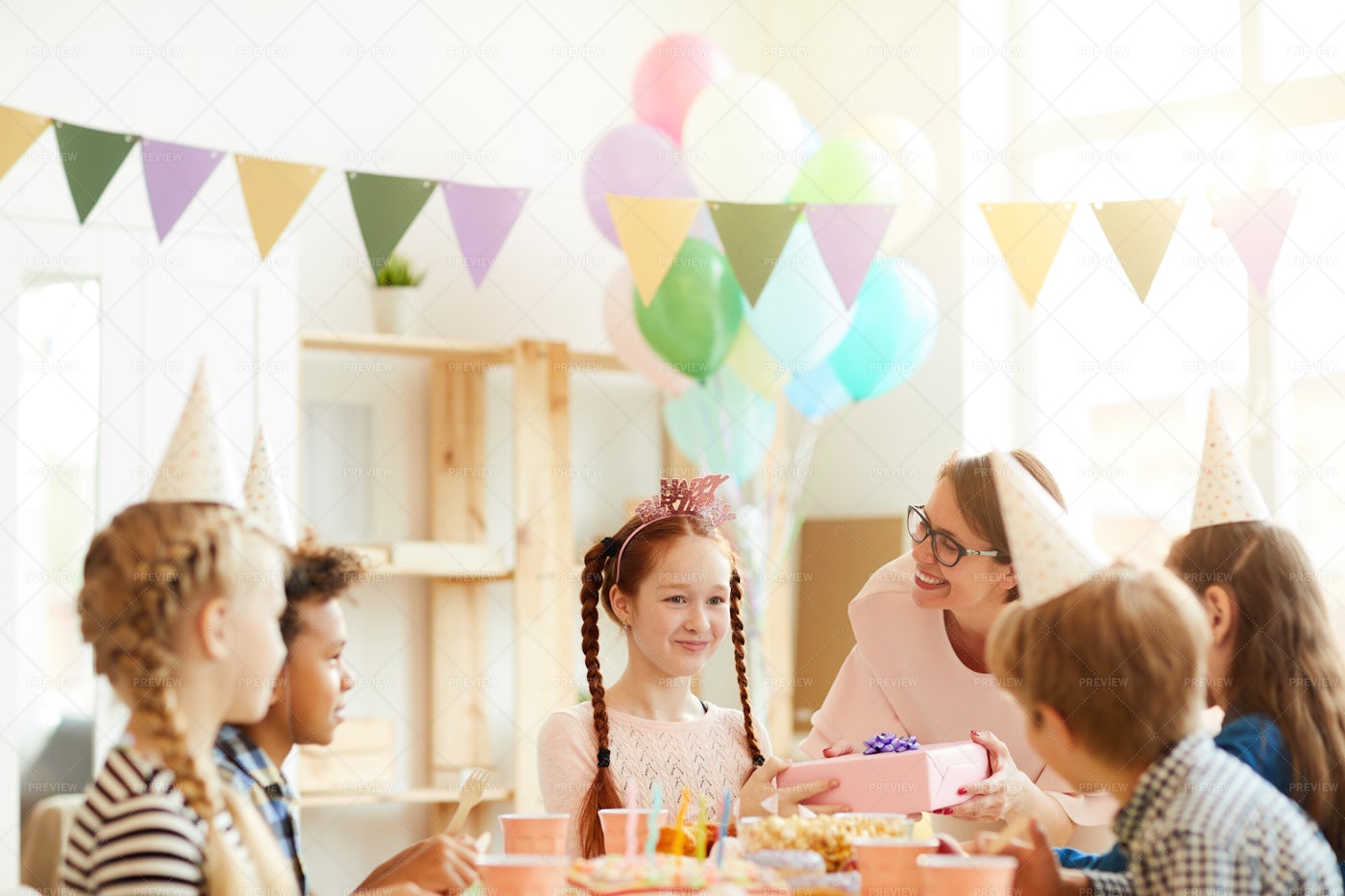 Red Haired Girl At Birthday Party: Stock Photos