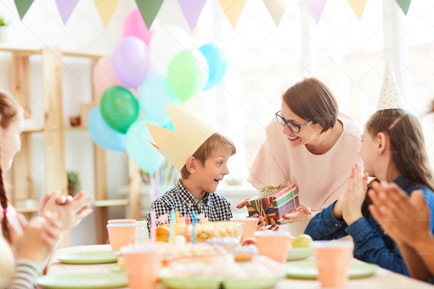 Excited Boy Getting Birthday Party: Stock Photos