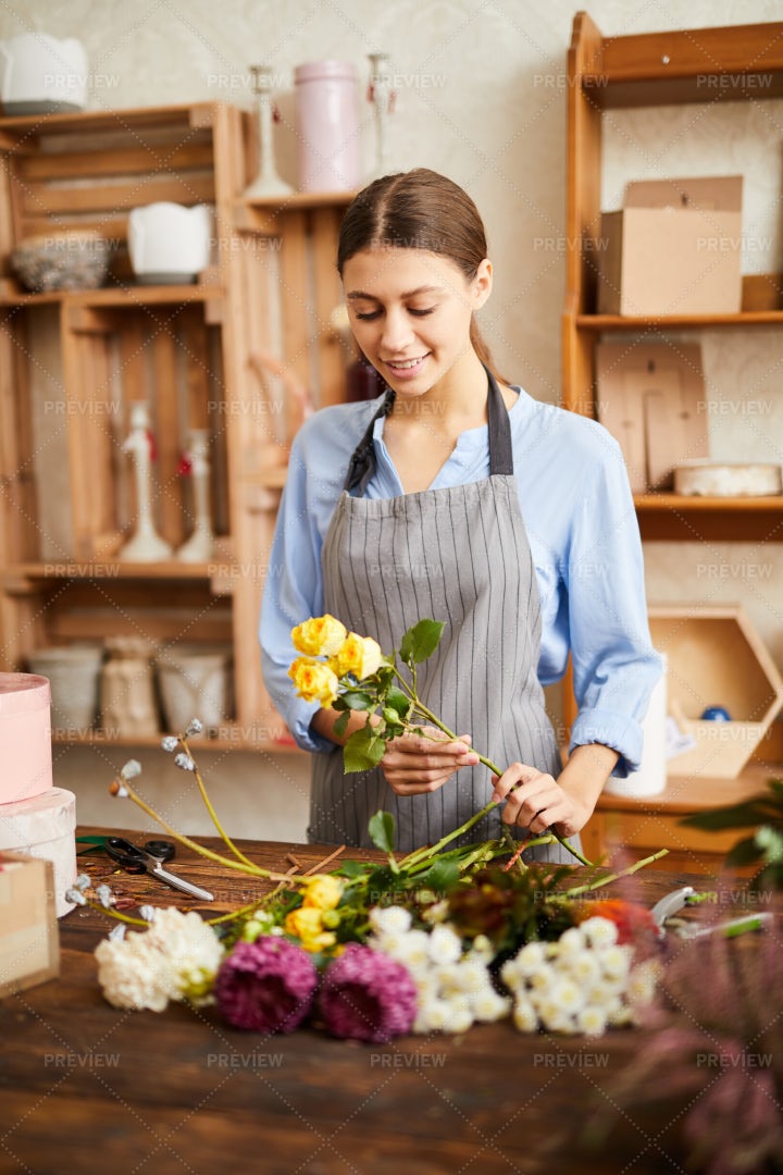 Florist In Shop: Stock Photos