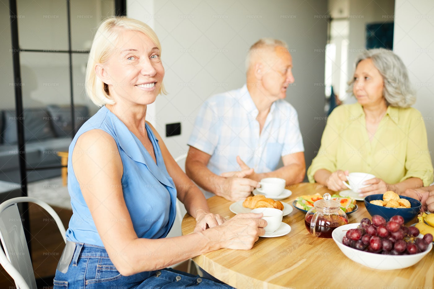 Smiling Adult Woman At Lunch: Stock Photos