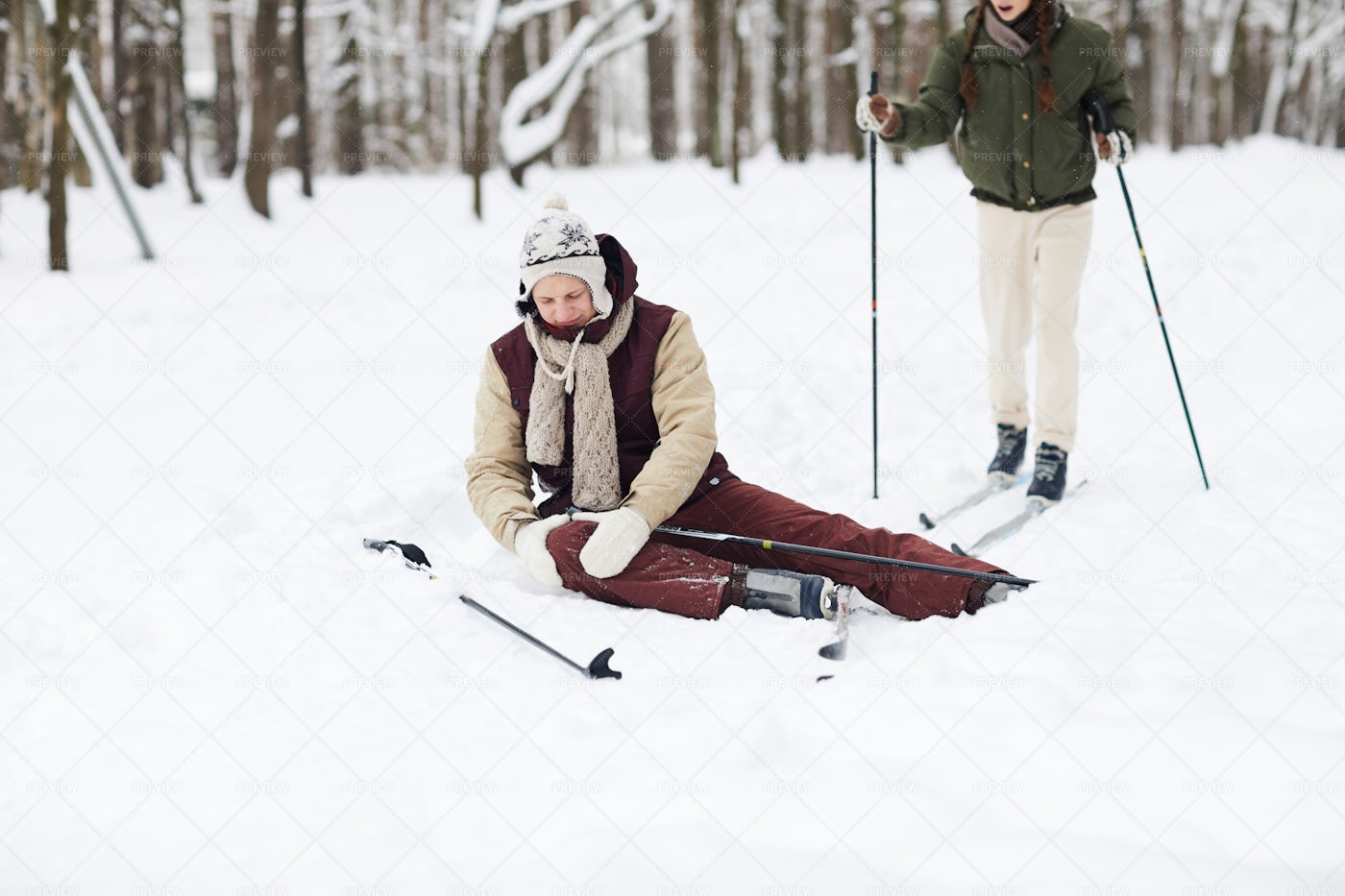 Injury During Skiing: Stock Photos