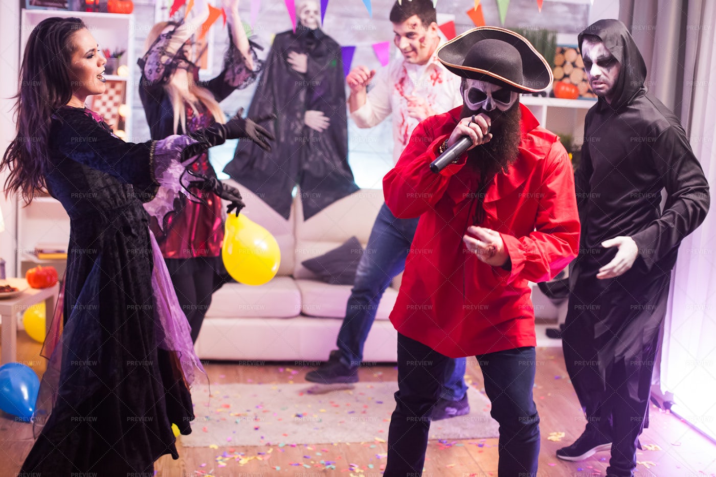 Pirate Karaoke At Halloween Party: Stock Photos