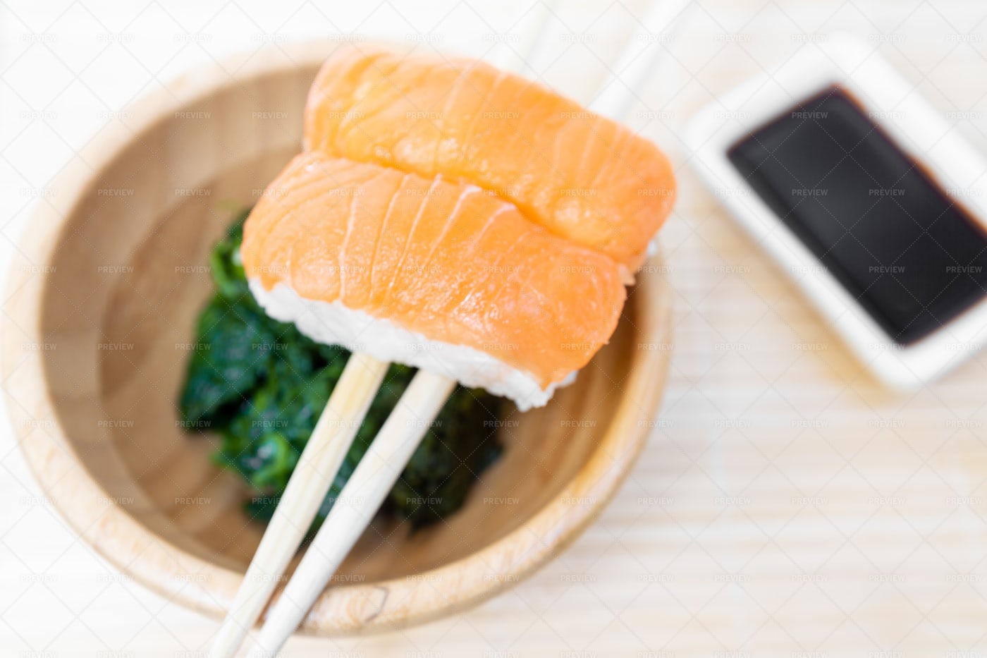 Salmon Sushi And Sauce: Stock Photos