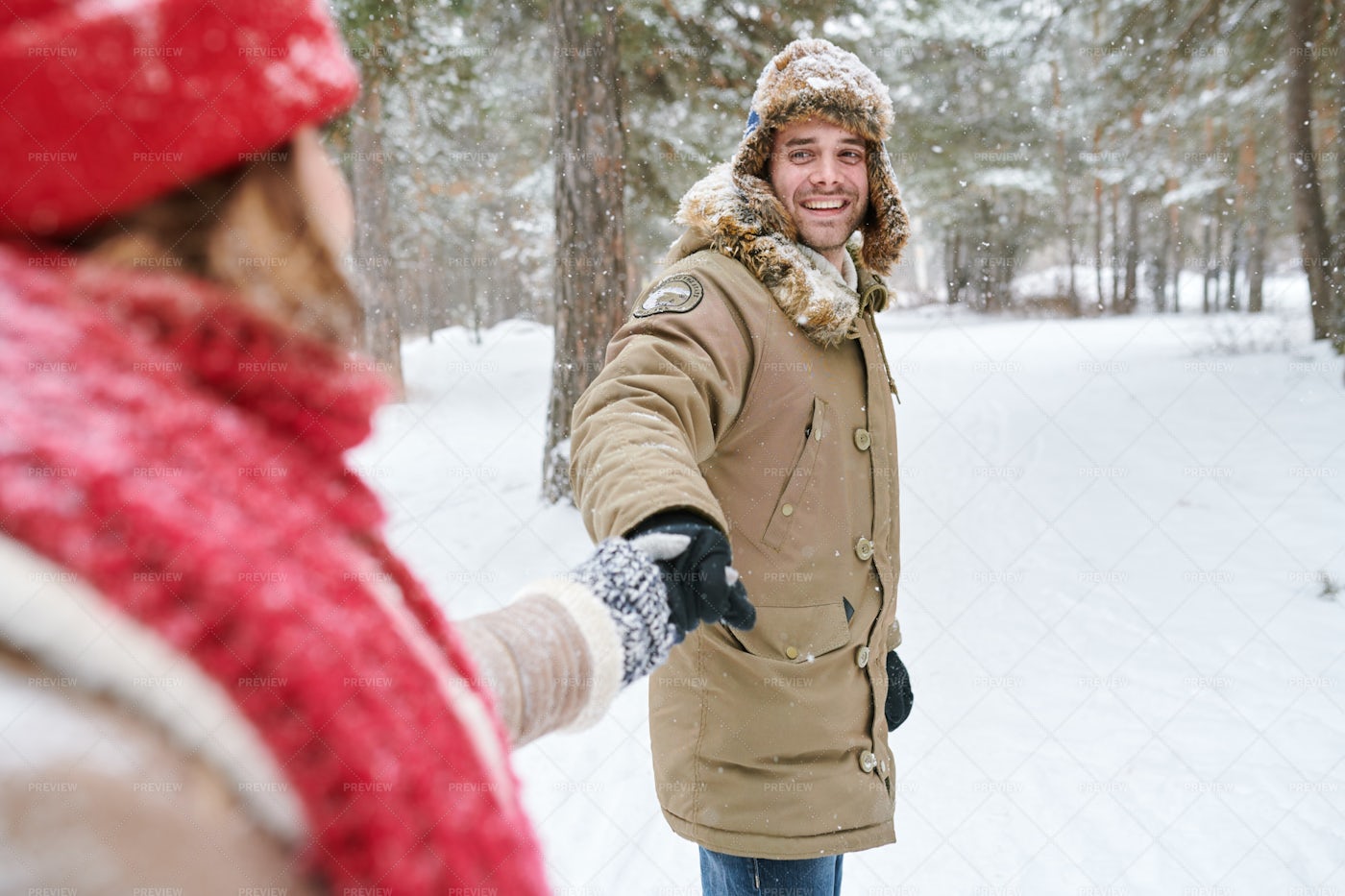Handsome Man Leading Girlfriend In...: Stock Photos