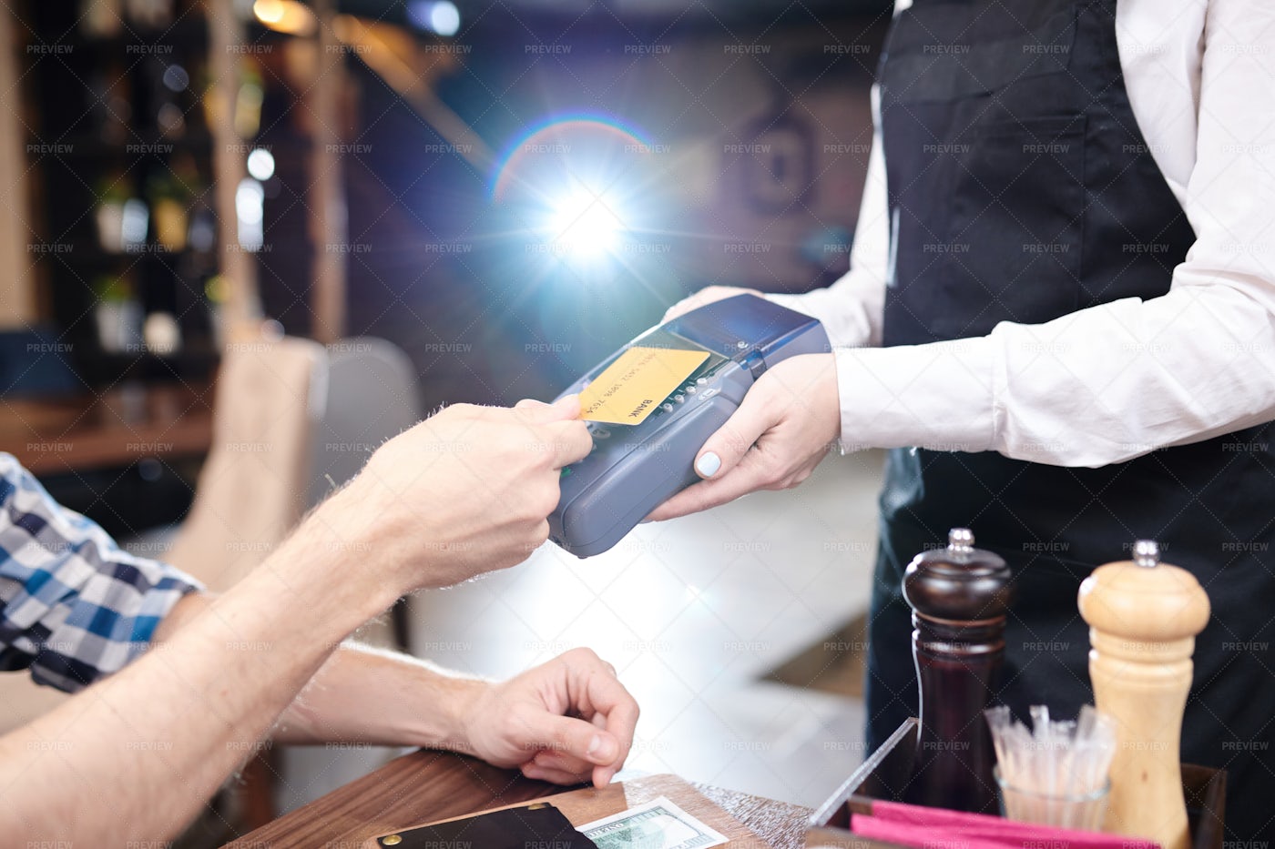 Using Cashless Payment In Cafe: Stock Photos