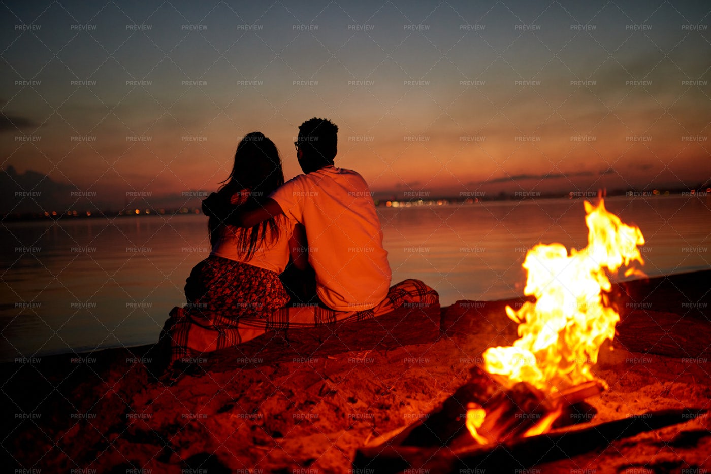 Romantic Date On Beach At Night: Stock Photos