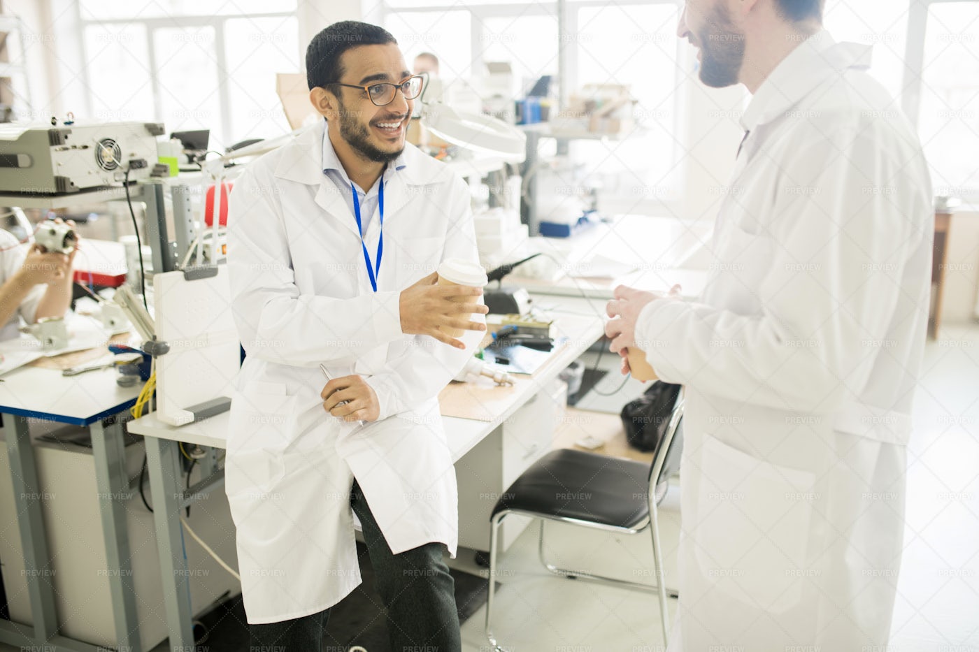 Cheerful Engineer Laughing While...: Stock Photos