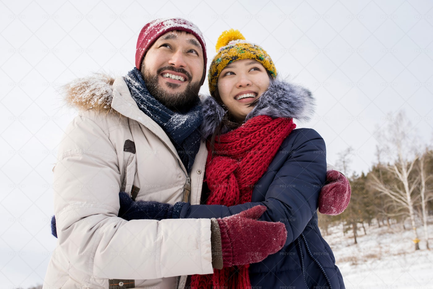 Asian Couple On Winter Vacation: Stock Photos