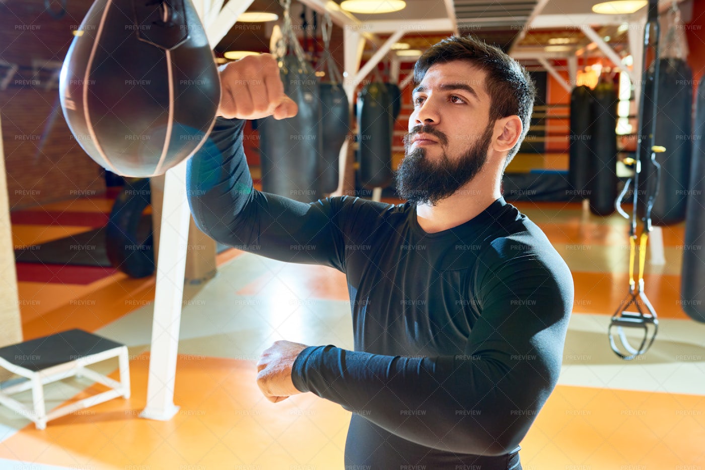 Bearded Boxer Punching Bag: Stock Photos