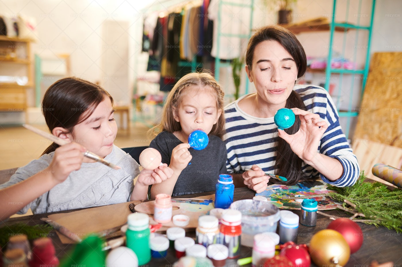 Kids Girls Making Christmas ...: Stock Photos