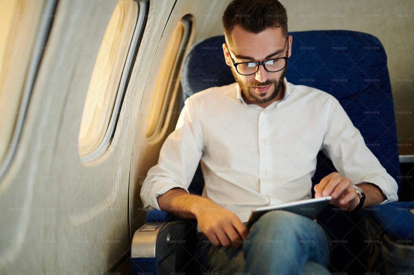 Man In Window Seat: Stock Photos