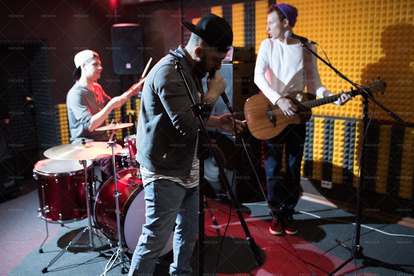Music Band In Studio: Stock Photos