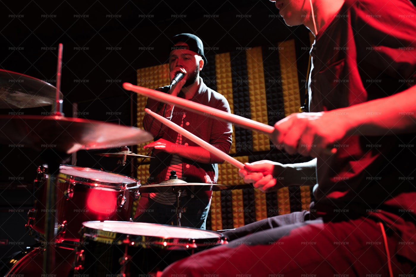 Music Band Playing In Record Studio: Stock Photos
