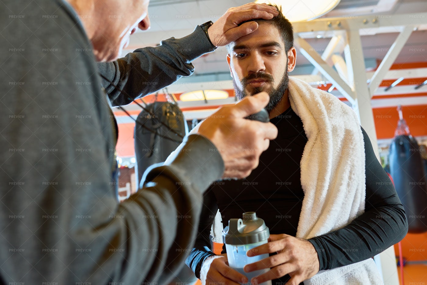 Coach Motivating Sportsman At...: Stock Photos