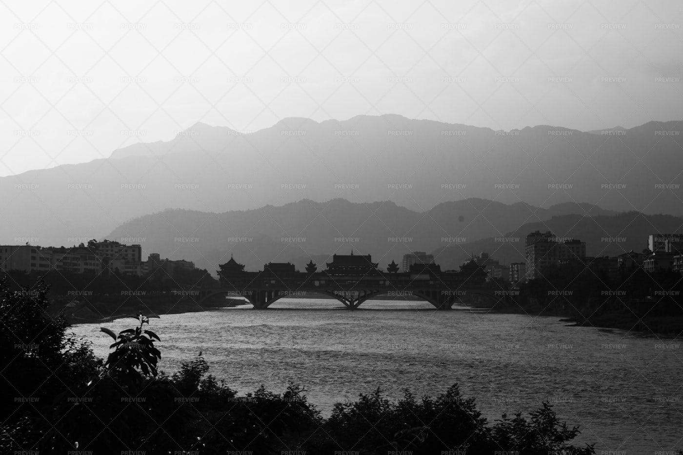 Black And White Chinese City: Stock Photos