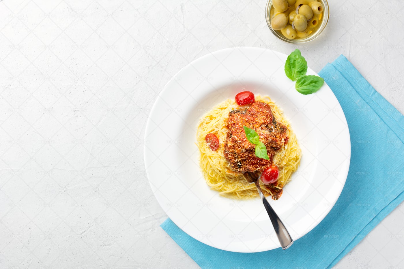 Italian Pasta On A White Plate: Stock Photos